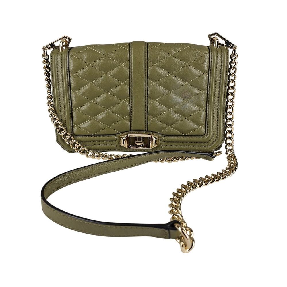 REBECCA MINKOFF WOMEN'S GREEN QUILTED LEATHER SHOULDER BAG CHAIN / LEATHER STRAP